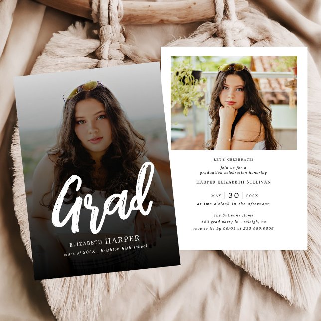 Modern Grad Brush Script Photo Graduation Einladung (Von Creator hochgeladen)