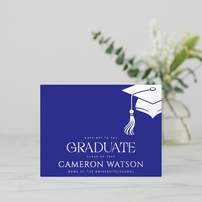 Modern Grad Hat Tassel Graduation Foil Postcard Folien Feiertagspostkarte (Stehend vorne)