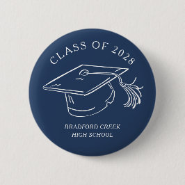 Modern Graduate Cap Doodle Class of Graduation Button