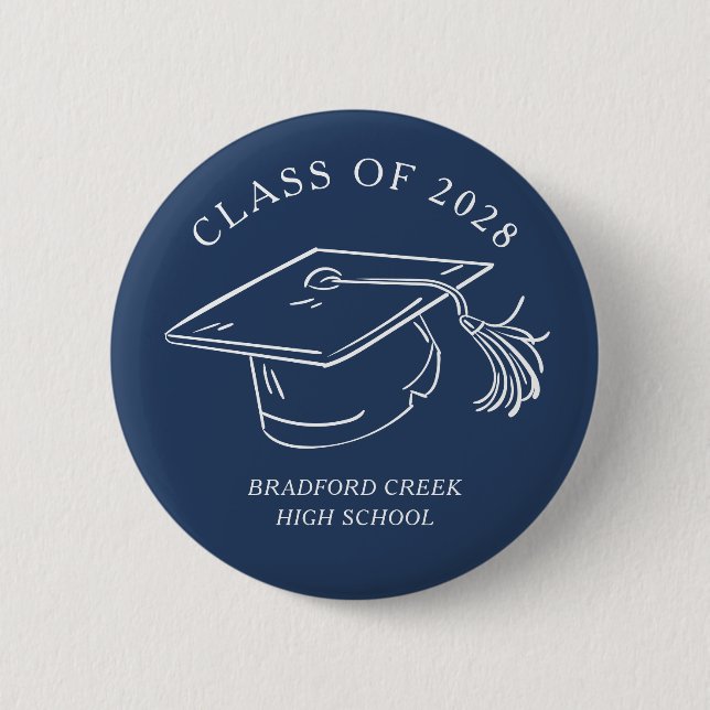 Modern Graduate Cap Doodle Class of Graduation Button (Vorderseite)