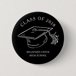 Modern Graduate Cap Doodle Class of Graduation Button
