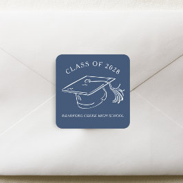 Modern Graduate Cap Doodle Class of Graduation Quadratischer Aufkleber