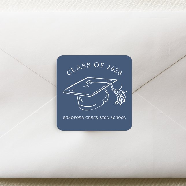 Modern Graduate Cap Doodle Class of Graduation Quadratischer Aufkleber (Von Creator hochgeladen)