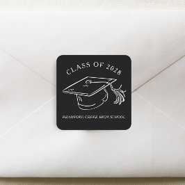 Modern Graduate Cap Doodle Class of Graduation Quadratischer Aufkleber