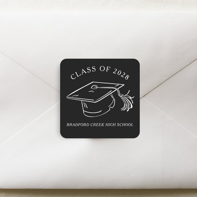 Modern Graduate Cap Doodle Class of Graduation Quadratischer Aufkleber (Von Creator hochgeladen)
