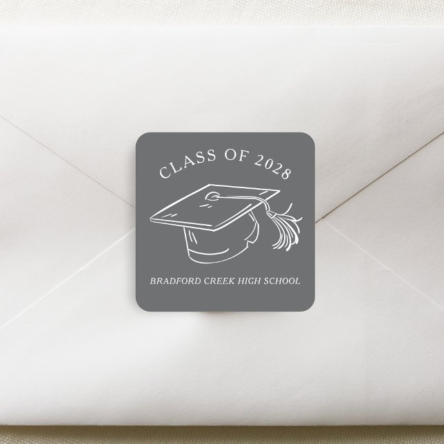 Modern Graduate Cap Doodle Class of Graduation Quadratischer Aufkleber (Von Creator hochgeladen)