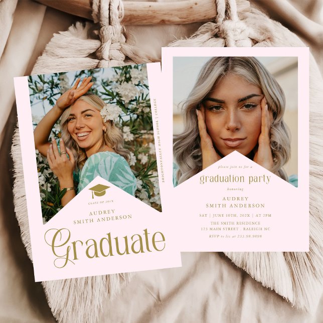 Modern Graduate Photo Graduation Party Pink Gold Einladung (Von Creator hochgeladen)