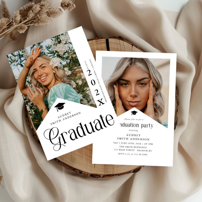 Modern Graduate Photo Graduation Party Ribbon  Einladung (Von Creator hochgeladen)