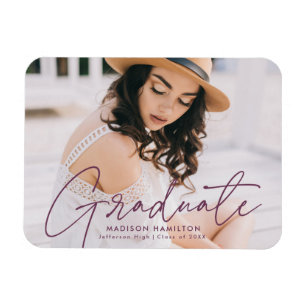 Modern Graduate Purple Script Foto Graduation Magnet