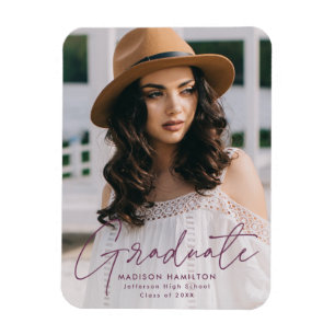 Modern Graduate Purple Script Foto Graduation Magnet