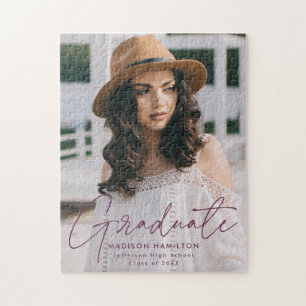 Modern Graduate Purple Script Foto Graduation Puzzle