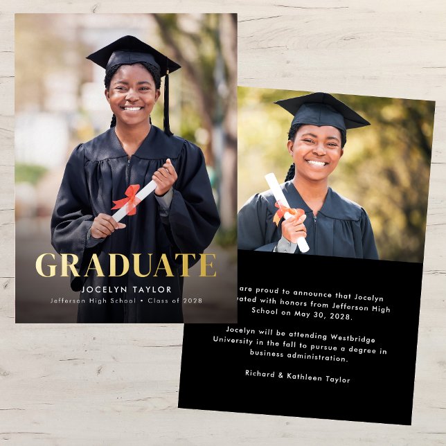 Modern Graduate Two Photo Graduation Announcement Folieneinladung (Von Creator hochgeladen)
