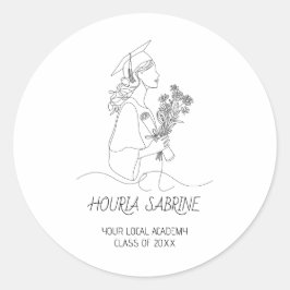 Modern Graduation Black & white line art graduate Runder Aufkleber