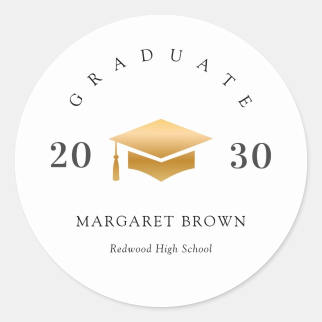 Modern Graduation Gold Cap Simple Minimal Runder Aufkleber (Vorderseite)