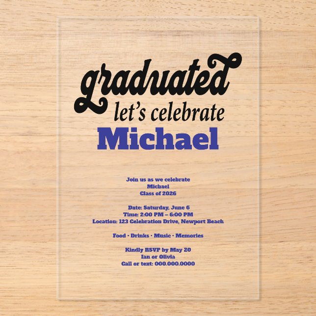 Modern Graduation Party Acryleinladungen (Vorderseite)