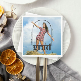 Modern Graduation Party Black Typography Photo  Serviette