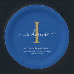 Modern Graduation Party Monogram Blue Minimalist Pappteller<br><div class="desc">Graduation 2026 Monogram Script Initial Name Grad Party Blue paper plates. Edit and customize with your own name,  initial,  school name and class by clicking the "Personalize" button.</div>