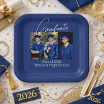 Modern Graduation Party Photo Display Pappteller<br><div class="desc">Modern Graduation Party Photo Display Paper Plates
A customizable graduation design template that lets you add your own photos and details to create a meaningful and memorable tribute.</div>