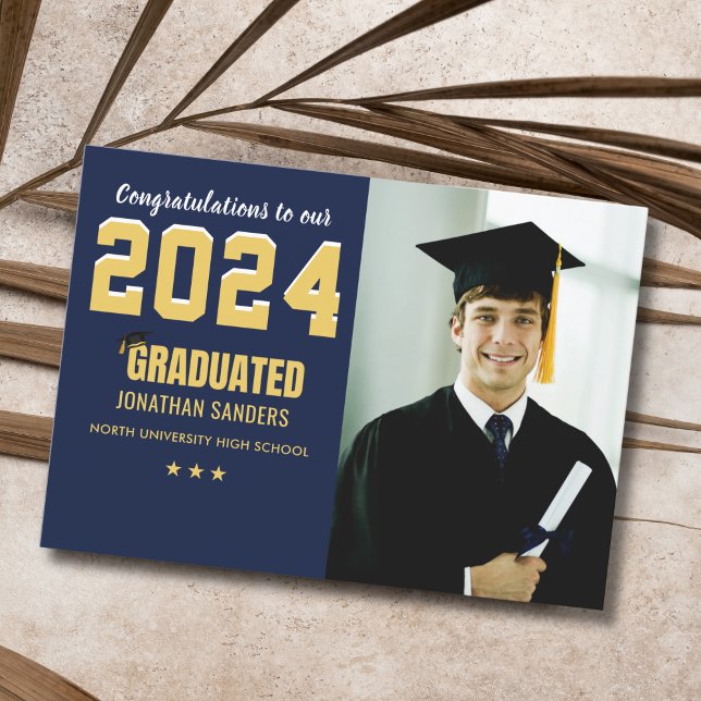 Modern Graduation Party with 1 Photo in Blue Einladung (Von Creator hochgeladen)