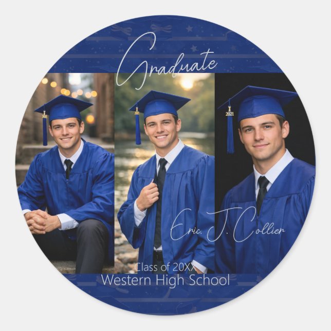 Modern Graduation Photo Envelope Seal Runder Aufkleber (Vorderseite)