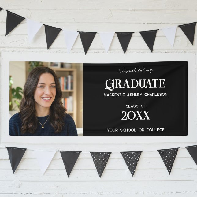 Modern Graduation Photo Name Celebration Banner (Modern graduation photo party banner for High School or College graduate)