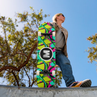 Modern Graffiti Paint Splash Custom Monogram Name Skateboard