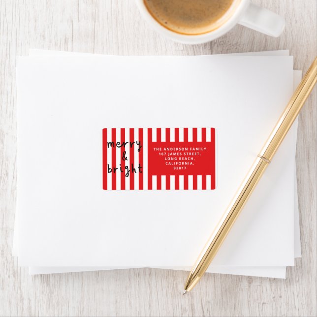 Modern grafisch minimale Weihnachtsrot und weiß Adressaufkleber (Insitu)
