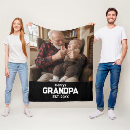 Modern Grandpa Est. Name Year Photo Black Fleecedecke