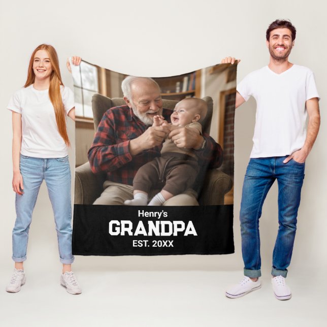 Modern Grandpa Est. Name Year Photo Black Fleecedecke (Beispiel)