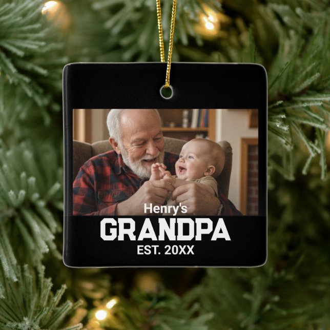 Modern Grandpa Est. Name Year Photo Black Keramikornament (Baum)