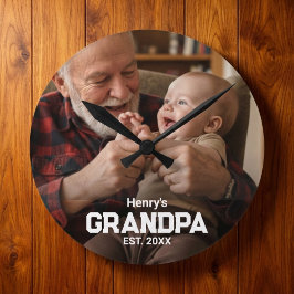Modern Grandpa Est. Name Year Photo Black Runde Wanduhr