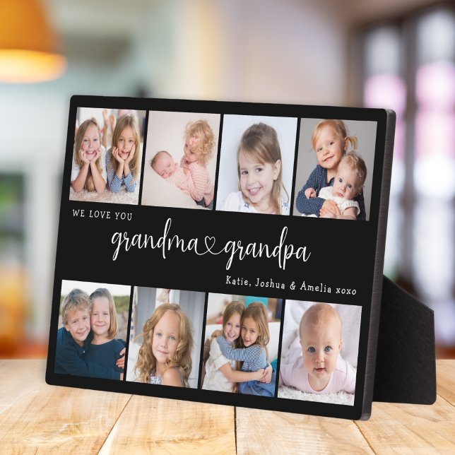 Modern Grandparents Photo Collage Heart Script Fotoplatte (Von Creator hochgeladen)