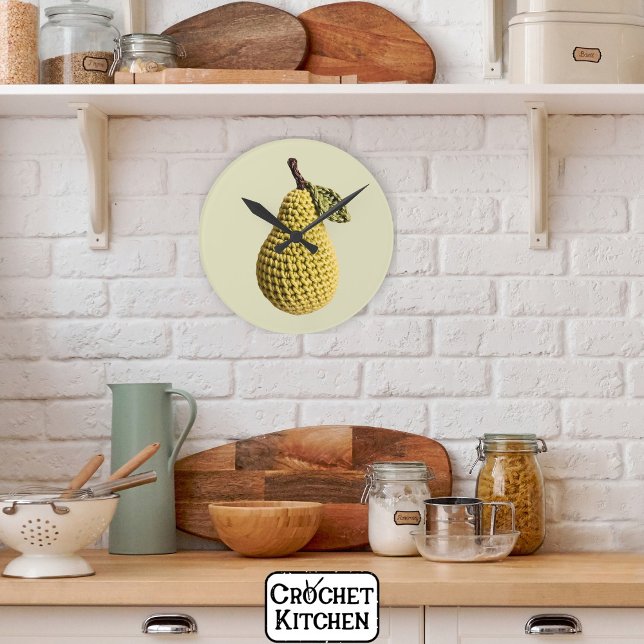 Modern Granny Yellow Green Crochet Birne Frucht Runde Wanduhr (Von Creator hochgeladen)