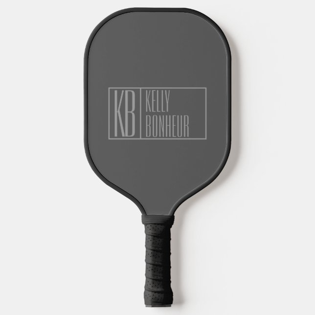 Modern, grau auf dunkelgrau, Initialen & Name Pickleball Schläger (Vorderseite)