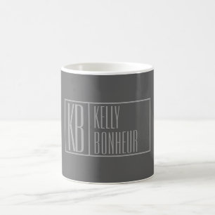 Modern, Grau auf Dunkelgrau, Initialen & Namenslog Kaffeetasse