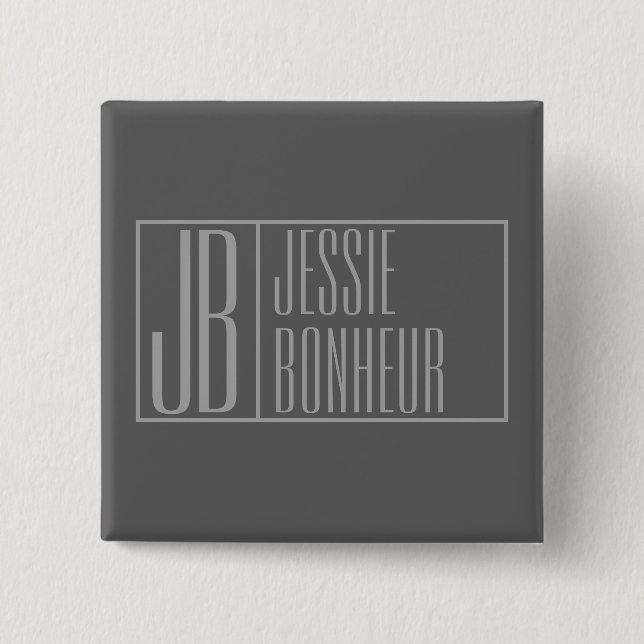 Modern, grau auf dunkelgrau, Initials & Name Logo Button (Vorderseite)