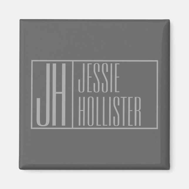 Modern, grau auf dunkelgrau, Initials & Name Logo Magnet (Vorne)