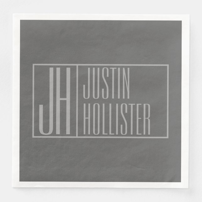 Modern, grau auf dunkelgrau, Initials & Name Logo Serviette (Vorderseite)