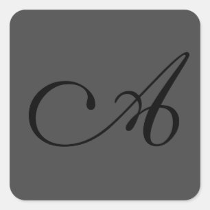 Modern Grau Einfaches Monogramm Fügen Sie Ihren Na Quadratischer Aufkleber