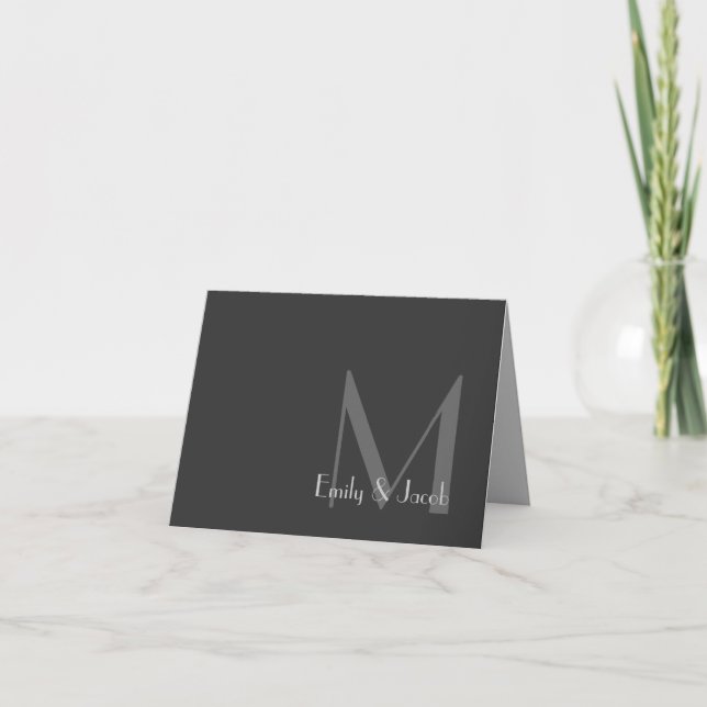 Modern Grau Monogram Dankeschön Karten (Vorderseite)