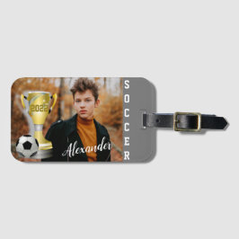 Modern Grau Soccer Sports Foto & Name Gepäckanhänger