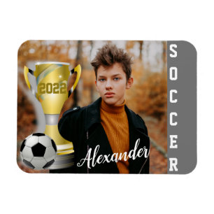 Modern Grau Soccer Sports Foto & Name Magnet