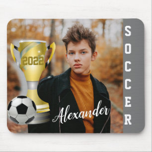 Modern Grau Soccer Sports Foto & Name Mousepad