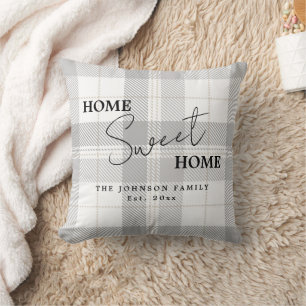 Modern Grau Weiß Home Sweet Home Familienname Kissen