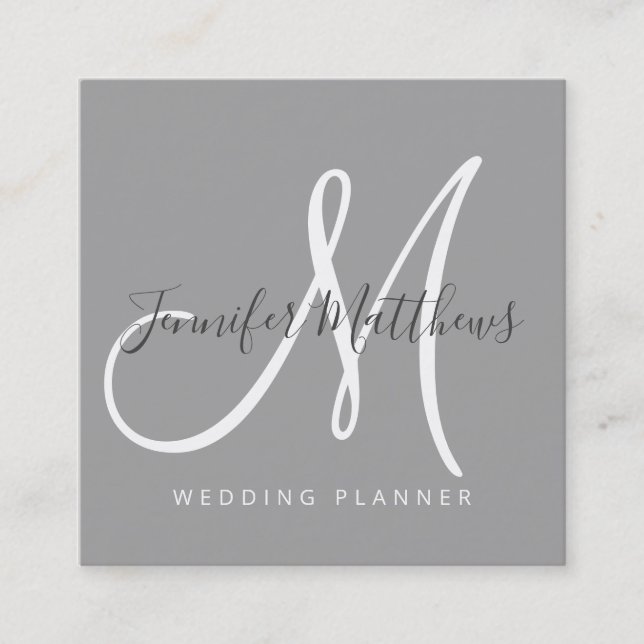 Modern Graue, elegante Script-Signature Monogram-L Quadratische Visitenkarte (Vorderseite)