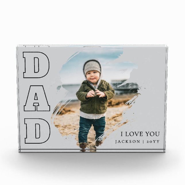 Modern Gray Cool Brushstroke  I Love You Dad Fotoblock (Vorderseite)