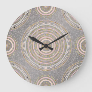 Modern Gray Gold Geometric Mandala Große Wanduhr