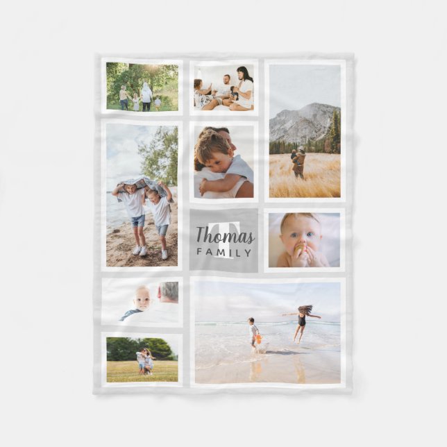 Modern Gray Monochrome Family Foto Collage Fleecedecke (Vorderseite)