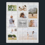 Modern Gray Monochrome Family Foto Collage Puzzle<br><div class="desc">Dieses einzigartige und moderne Grau-Foto-Collage-Puzzle bietet Ihnen die Möglichkeit,  Ihre eigenen Fotos hinzuzufügen und einen Namen und eine Initiale hinzuzufügen. Dieses trendige und einfache personalisierte monochrome Fotomontage-Design ist das perfekte Halb-Sake-Geschenk für jede Mutter,  Großmutter oder andere Familienmitglieder,  die Lieben,  die Rätsel zusammen stellen!</div>