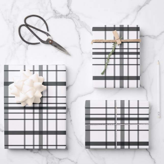 Modern Gray Plaid Minimalist Gift Geschenkpapier Set (Vorderseite)